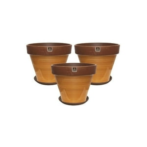 Mestiza - Set De 3 Maceta Kony 15Cm Morena Mostaza Y Sus Platos
