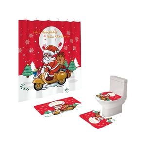 Teng Fei - Set 4 Piezas Cortina De Baño Y Alfombras Diseño Navideño Tf01