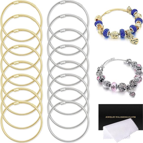 Pulsera Charm ZYEHXED 16 piezas 6,5 pulgadas de cable torcido dorado y plateado