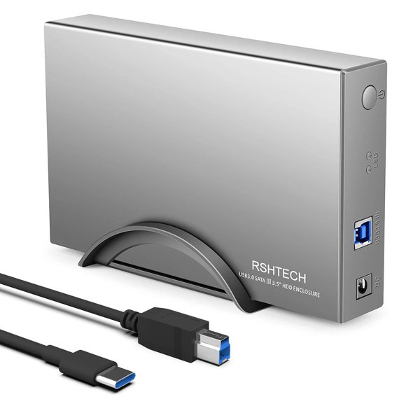 Carcasa de disco duro RSHTECH de aluminio USB 3.1 Gen 1, HDD, tipo C a SATA, carcasa de disco duro externo para HDD SSD de 3,5 pulgadas, compatible con unidades UASP y 16 TB