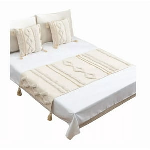Genérico - Piecera De Cama Diseño Boho 2P Y King + Fundas Decoración Boho Retro Color Crema