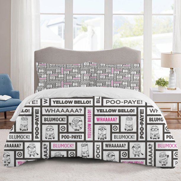 Minions Bedding Sets Cartoon Duvet Cover Lightweight 3 Piece Bet Sets for Kids Boys Girls