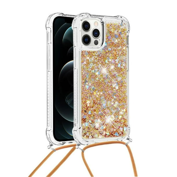 Funda FOXDOCK para iPhone 12 Pro Max con Cuerda Ajustable, Brillo Líquido, Protección Antigolpes y Lente – Ideal para Regalo