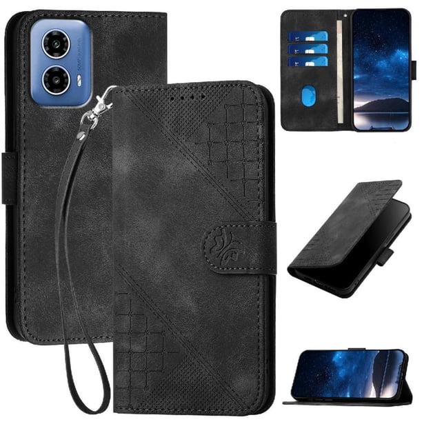 Funda Flip Premium Fibra de Carbono para Motorola MOTO G45 con Soporte y Cierre Negro