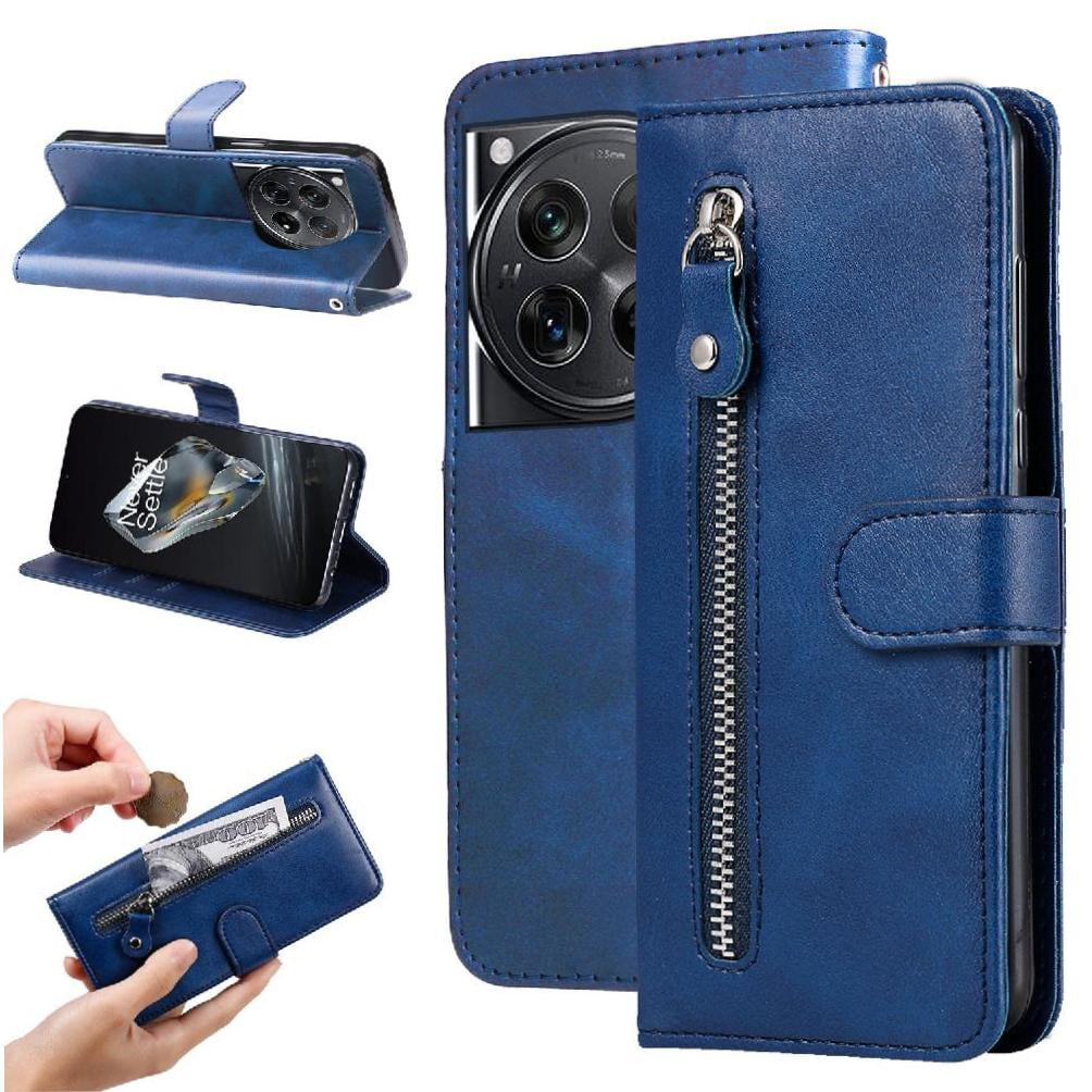 Gangxun - Funda Con Cremallera Para Oneplus 12, Carcasa Cartera De Cuero Pu Con Soporte Y Tarjetero