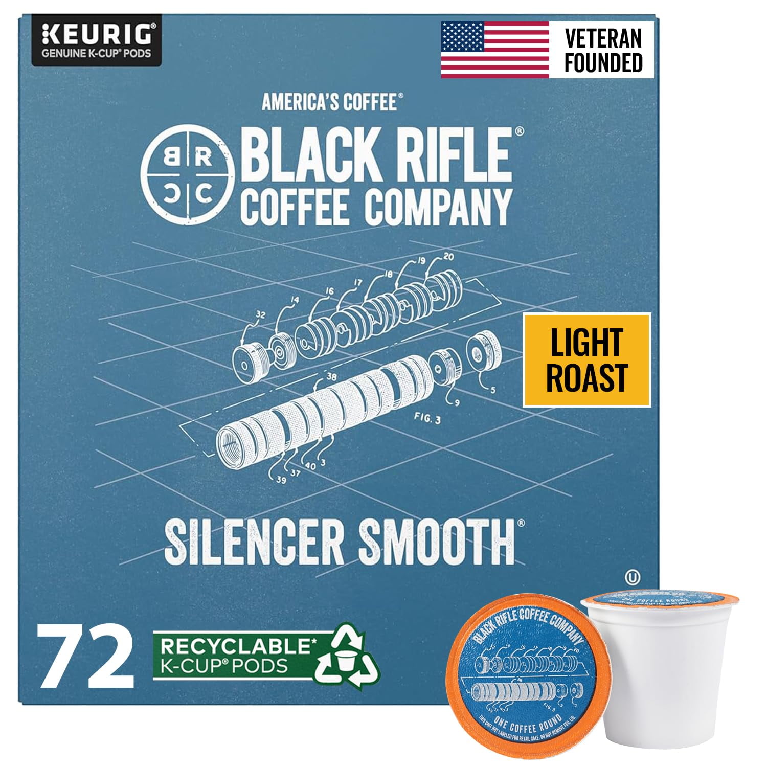 Black Rifle Coffee Company - Cápsulas De Café Black Rifle Silencer Smooth Tueste Claro 72 Unidades