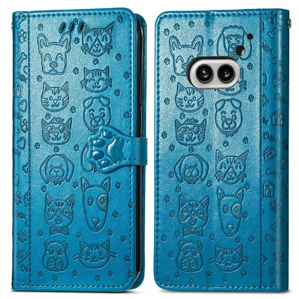 Funda Cartera FOXDOCK para Nothing Phone 2A , Flip PU con Relieve de Gatos y Perros, Tarjetero y Soporte