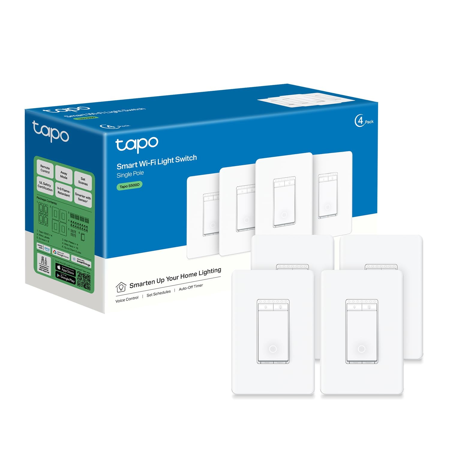 Tapo - Interruptor Regulador Inteligente S500d Blanco Paquete De 4