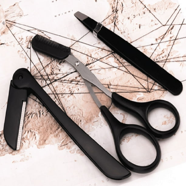 Eyebrow Trimmer Kit, Professional 3 In 1 Eyebrow Scissors, Tweezer, Eyebrow Razor, Non Slip Finger Grips Hair Removal Beauty Accessories For Men Women