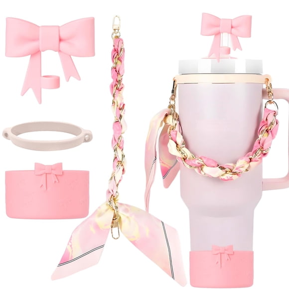 Juego de Accesorios Rosa con Lazo para Botella Stanley de LEISENOR