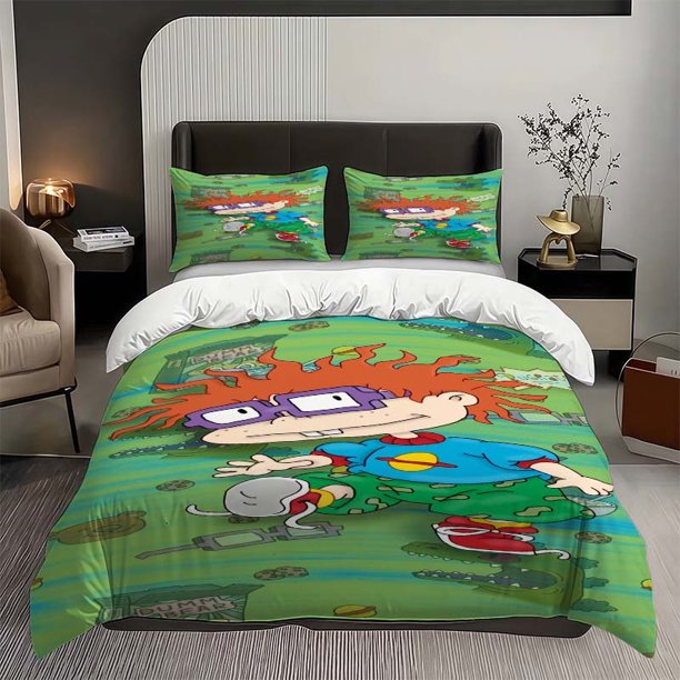 3pcs Rugrats Red Hair Glasses Cartoon Character Themed Bedding Set Duvet Cover and Pillowcase Set Soft and Comfortable for All Seasons