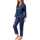 thumbnail image 4 of INSPIRE CHIC Conjunto de Pijama de Satén para Mujer Camisa de Dormir de Manga Larga con Botones y Pantalones con Ribete en Contraste Cuello con Solapa Ropa de Casa S Azul Oscuro, 4 of 7