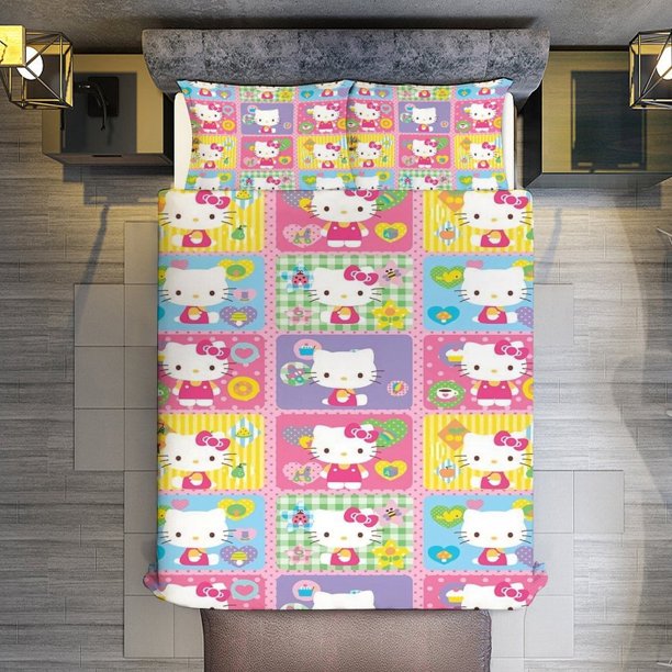 Hello Kitty Comforter Twin SizeComforter Set for Kids Girls3Pcs Bedding Set Printed Comforter with 2 PillowcasesDown AlternativeSoft and Lightweight Bed Sheets
