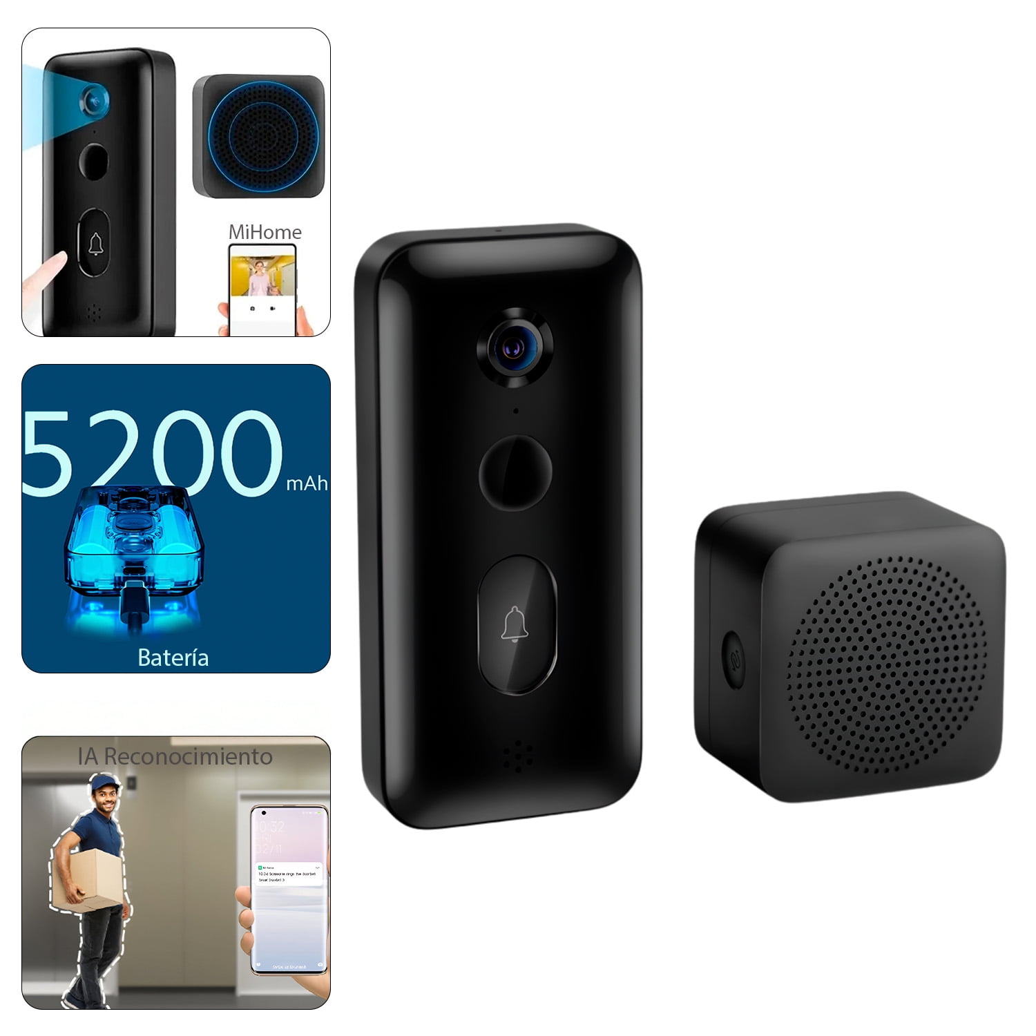 Xiaomi Smart Doorbell 3 Timbre Inteligente Wifi Batería Negro