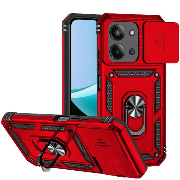 Funda Resistente Anillo Soporte Xiaomi Redmi 15C Privacidad Cámara Montaje Magnético Rojo