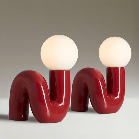 Lámparas de Mesa Decorativas Fondant de Terciopelo Rojo Set de 2