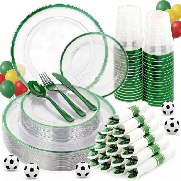 Set de vajilla desechable de plástico Cheerserve, 350 piezas, transparente y verde