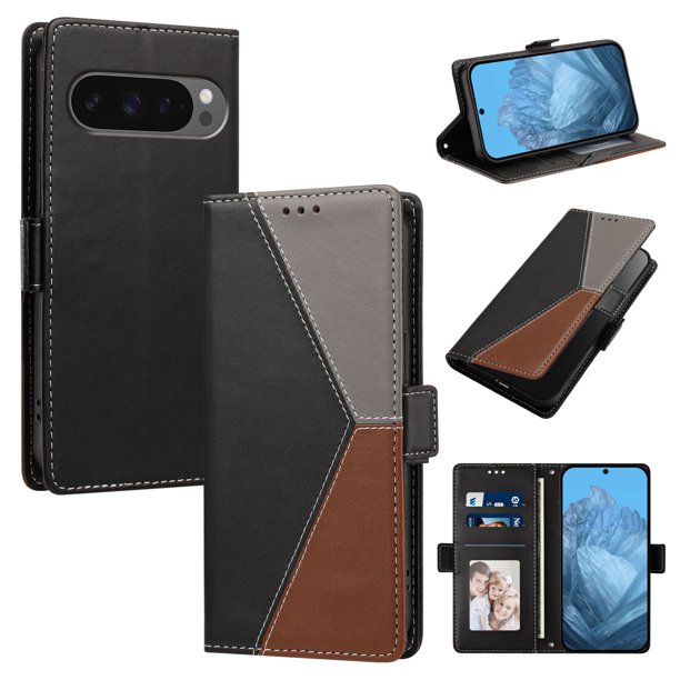Funda Cartera Tricolor para Google Pixel 10 Pro XL 5G con Soporte, Negro