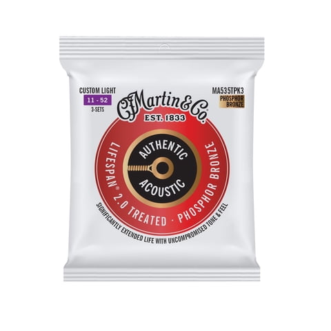 Cuerdas Para Guitarra Martin Authentic Acoustic Lifetime 2.0 Custom Light Phosphor Bronze, Paquete D
