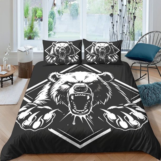Angry Bear Duvet Cover Bedding Set Pillowcase Queen3-Piece Bedding Set