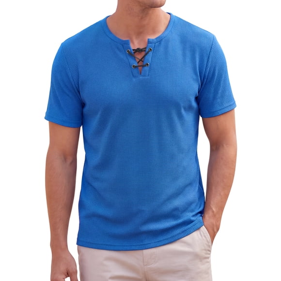 Camiseta de Gofre de Manga Corta para Hombre INSPIRE CHIC Camisetas Ligeras de Verano XL Azul Real
