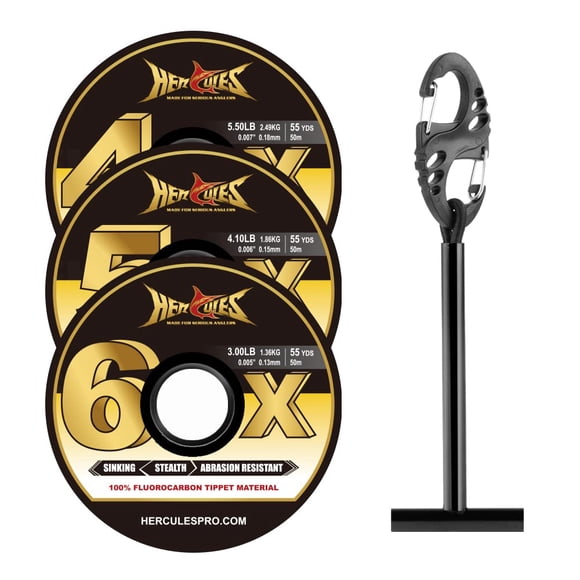 Tippet HERCULES para pesca con mosca, paquete de 3 unidades con soporte, 4 x 5 x 6 x 50 m