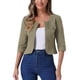 thumbnail image 1 of Chaquetas de mezclilla cortas sin cuello de manga 3/4 para mujer INSPIRE CHIC Verde ejército grisáceo M, 1 of 5