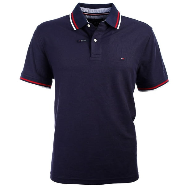 Polo Tommy Hilfiger con cuello a rayas para hombre, color azul marino, talla M