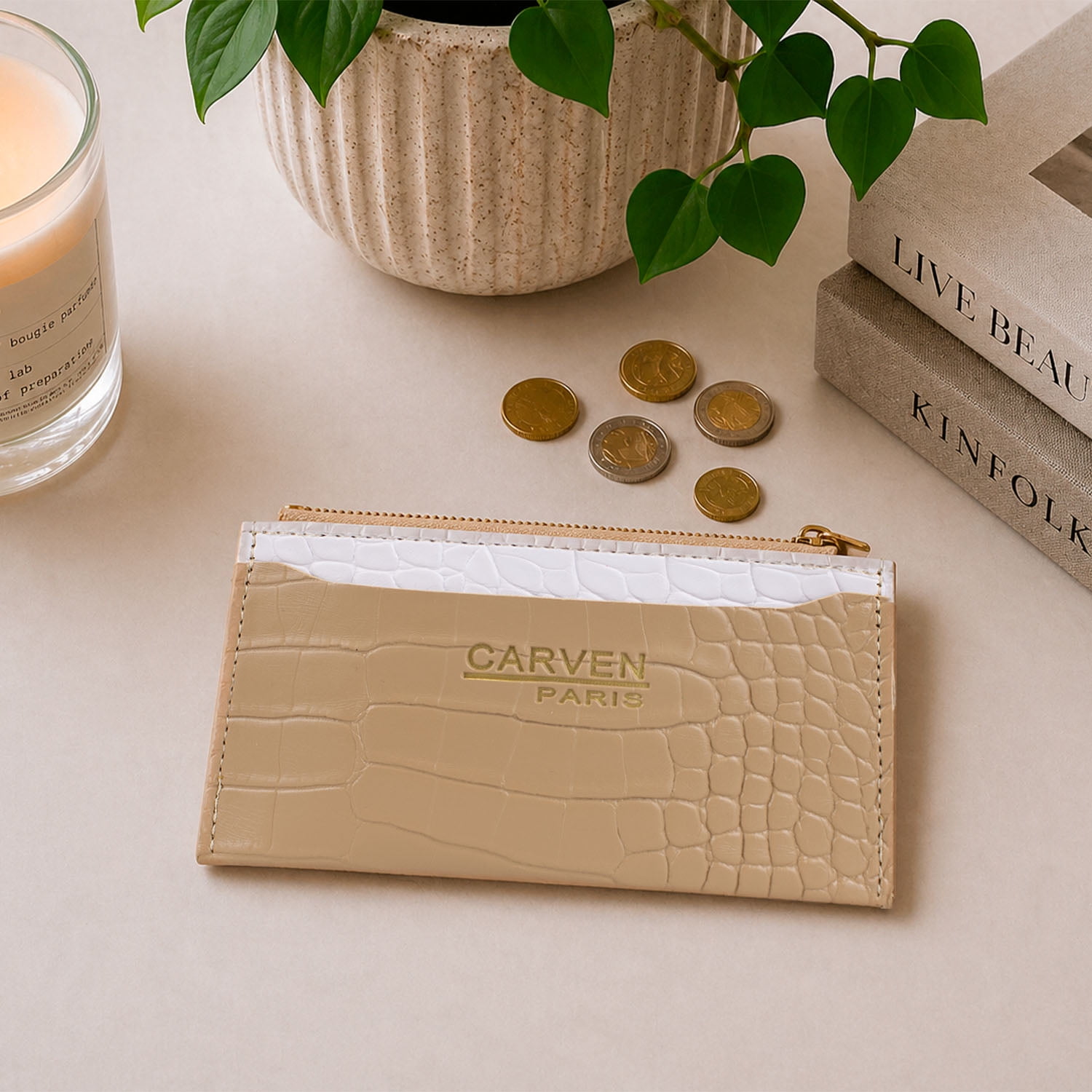 Billetera Tarjetero Mujer Con Monedero Zoe Café Claro Carven