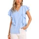 thumbnail image 1 of INSPIRE CHIC Blusa con Volantes para Mujer de Manga Corta con Cuello en V y Botones Casual Talla L Azul Claro, 1 of 6