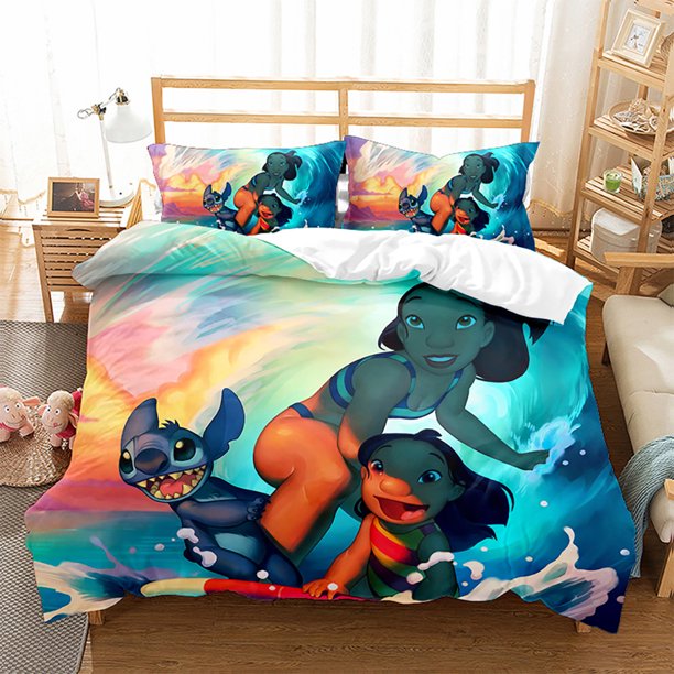 Stitc-h 3 Pcs Comforter Set with 2 Pillowcases,Sti-tch Bedding Set Sheet Set for Kids Adults,All Season Lightweight