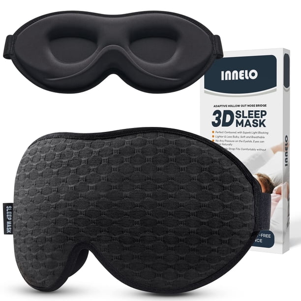Máscara para dormir INNELO 3D contorneada para personas que duermen de lado, color negro