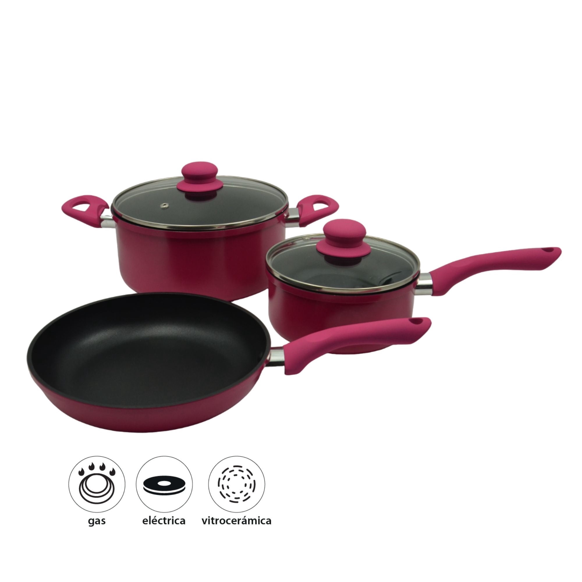 Haus - Batería De Cocina 5 Piezas Hpi Yb23-0502-A Aluminio Rojo