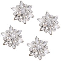 Magideal - 4 Botones De Diamantes De Imitación De Moda De Flores, Broches Brillantes Trasera Plana, Adornos De Costura Para Zapatos, Ramo, Boda, Joyerí , Plata