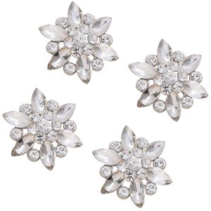 Magideal - 4 Botones De Diamantes De Imitación De Moda De Flores, Broches Brillantes Trasera Plana, Adornos De Costura Para Zapatos, Ramo, Boda, Joyerí , Plata