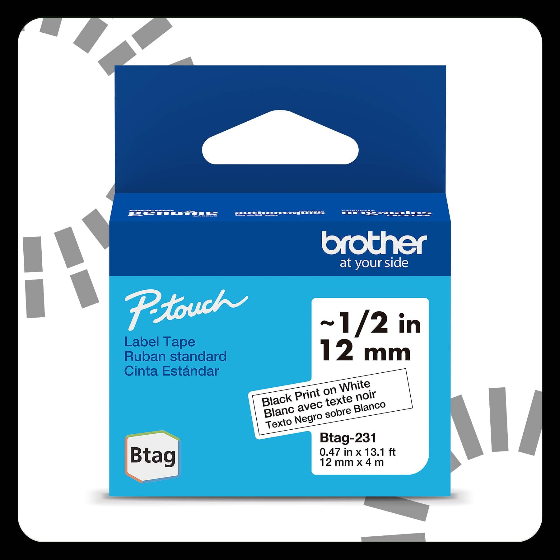 Cinta Adhesiva Brother Genuine P-touch Btag Btag231 En Blanco Y Negro
