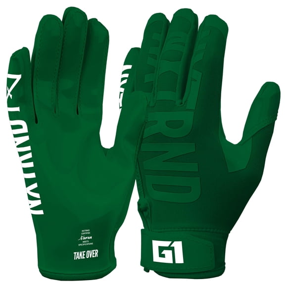 Nxtrnd G1 Guantes de Fútbol Americano Juveniles, Guantes Adhesivos para Receptor (Verde Oscuro, Talla Grande Juvenil)