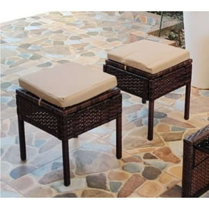 Velazio - Taburete Para Terraza Símil Rattan Cojín Impermeable Beige Pack X2