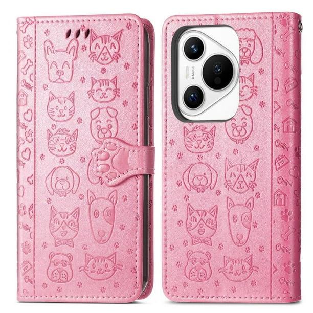Funda Cartera FOXDOCK para Huawei Pura 70 Pro , Flip PU con Relieve de Gatos y Perros, Tarjetero y Soporte