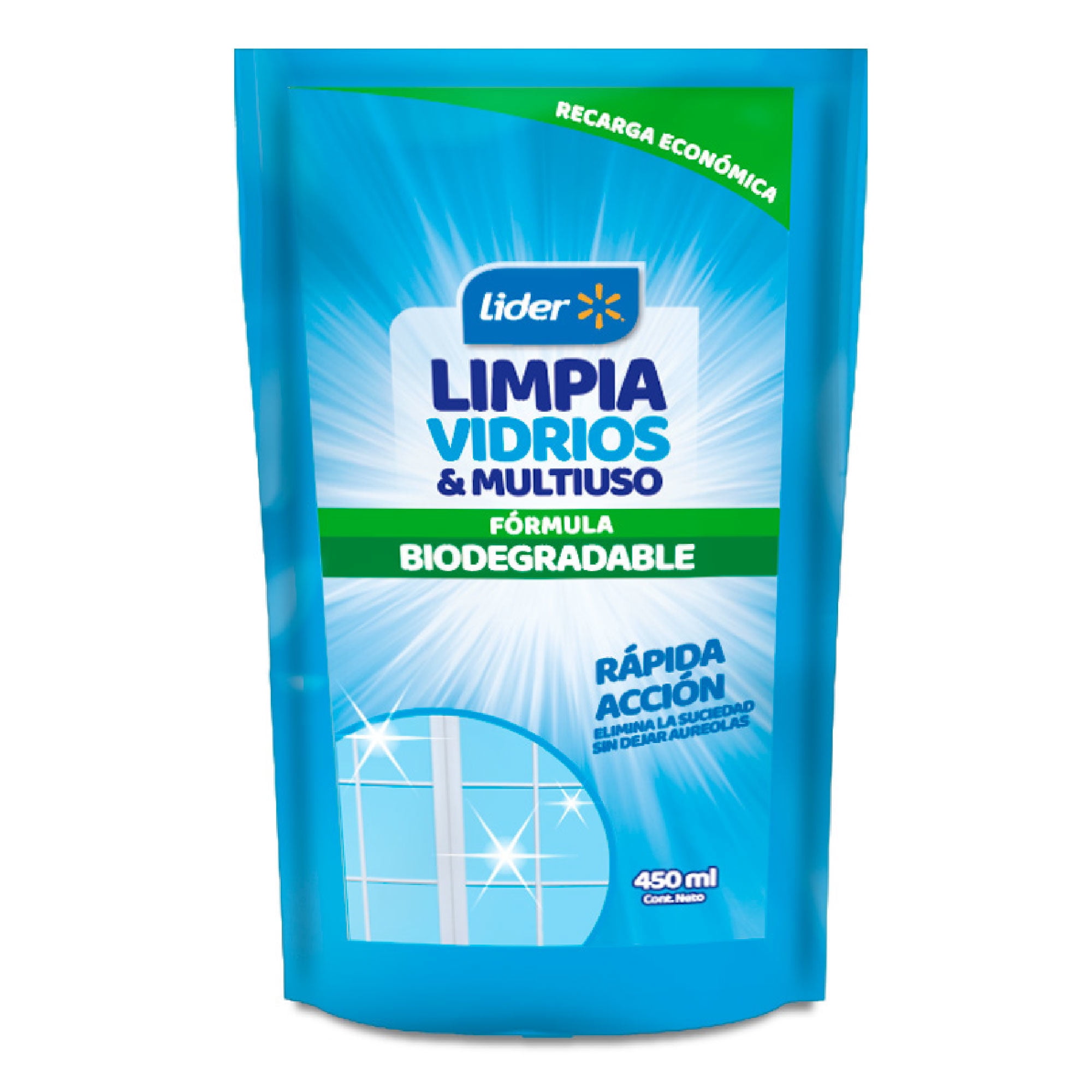 Limpia Vidrios Líquido Rápida Acción Doypack 450 ml Lider