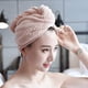 thumbnail image 5 of Toalla de microfibra mágica para el cabello, paquete de 2, secado rápido, gorro de baño, turbante, botón de secado rápido, 5 of 7