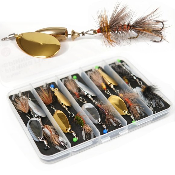 Spinnerbait de pesca VEYWANE, 10 piezas, señuelos atados a mano