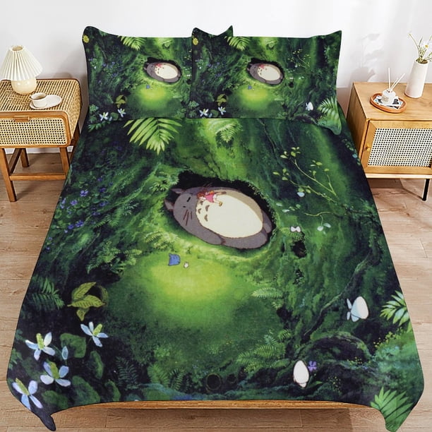 x75 My Neighbor Totoro Bed Duvet Cover Microfiber Bedding Sets 3D Printed Lightweight 3 Piece Comforter Sets, 1 Duvet Cover And 2 Pillow Shams for Kids Boys Girls 79"x90" jn75