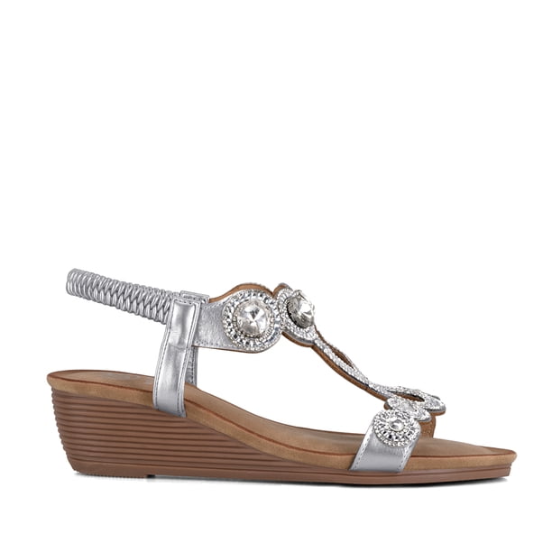 Sandalia Plana Plateado Casual Js53 Mujer