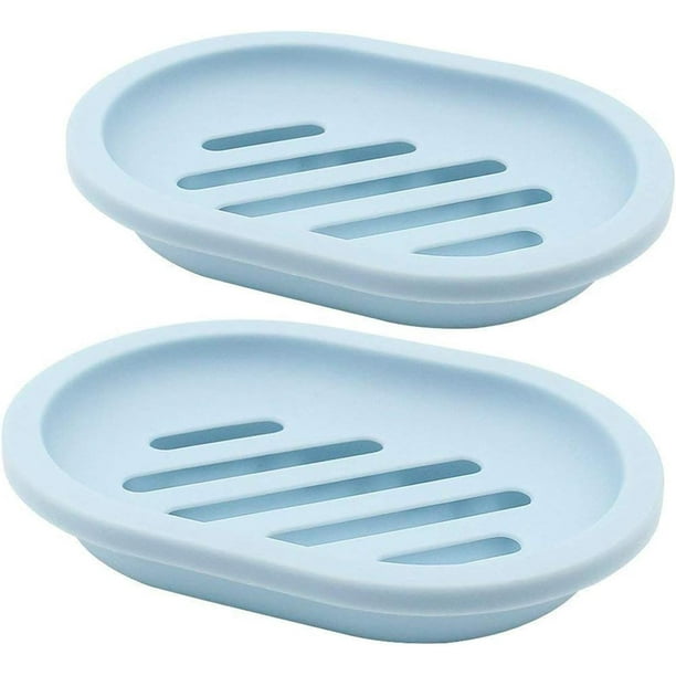 Jabonera con escurridor (2 unidades), soporte para jabón, ahorrador de jabón, fácil de limpiar, seca y evita que el jabón se ablande (gris, blanco, verde y azul)