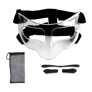 Ioensy - Protector Nasal Para Nariz Rota, Mascarilla Facial De Baloncesto Para Adolescentes, Baloncesto, Fútbol, Transparente Y Negra.