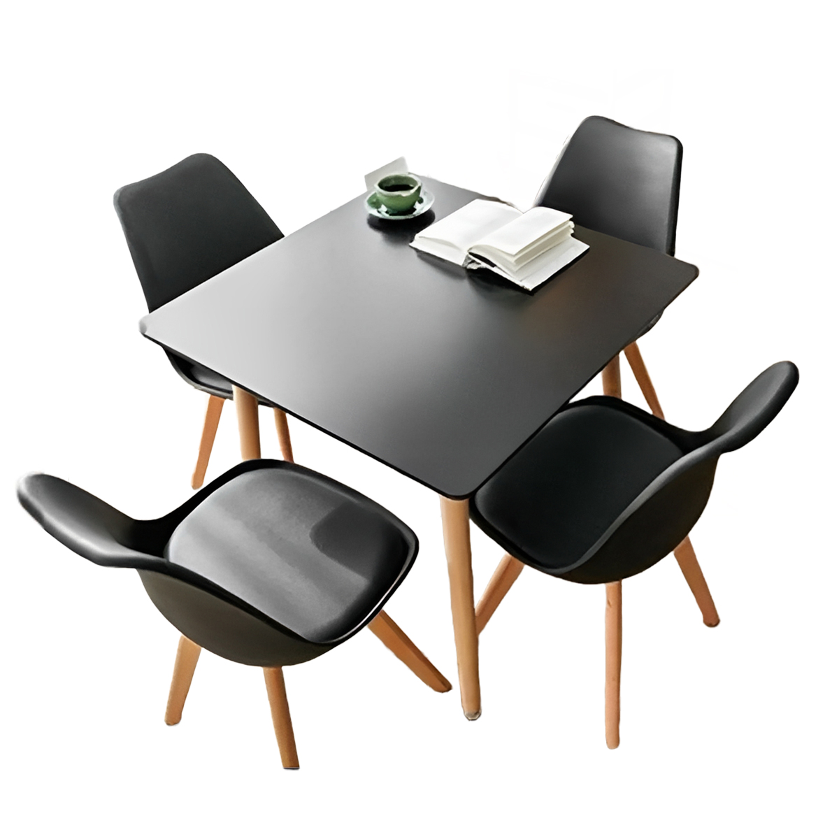 Klik Muebles - Comedor Cuadrado Negro 80Cm - 4 Sillas Tulip Negras