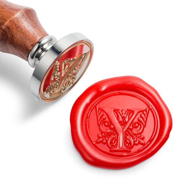 Sello de cera MCEAL 30 mm con cabeza de latón plateado y letra Y