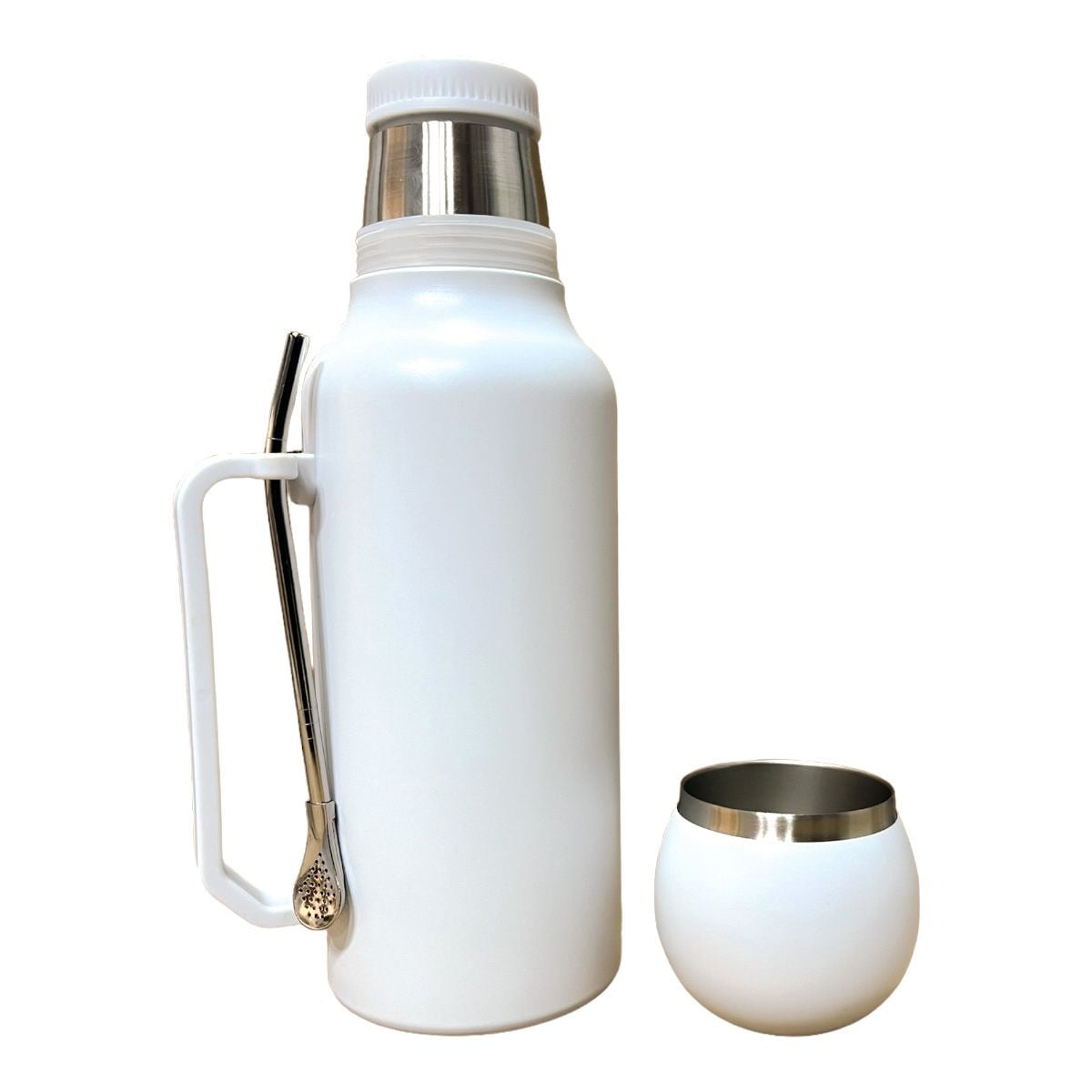 Chic Haus - Termo Liquido Acero Inoxidable 1.3 Litros + Mate Y Bombilla Blanco