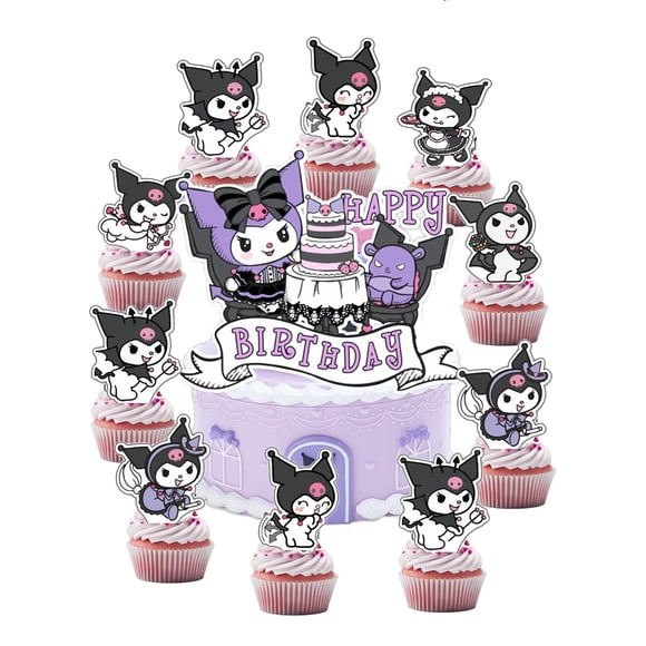 Set de artículos de fiesta para cumpleaños de Kuromi con decoración de tarta y 24 adornos para magda